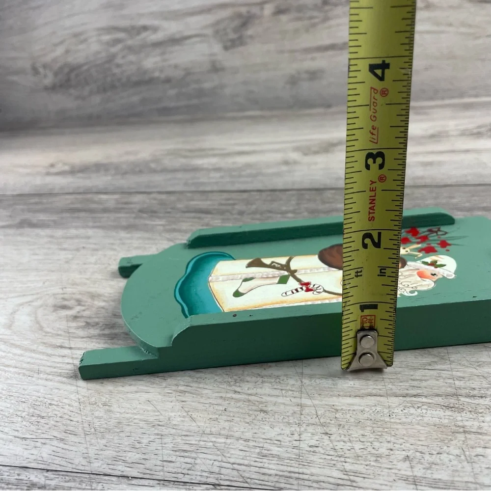 Vintage Wooden Christmas Sled Hand Painted Santa Claus Holiday Decor 10”